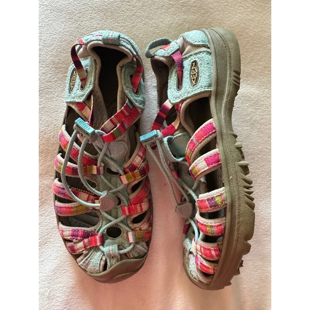 Keen Kids Whisper Waterproof Sport Sandals Blue Multi Color Stripe Size 3 US